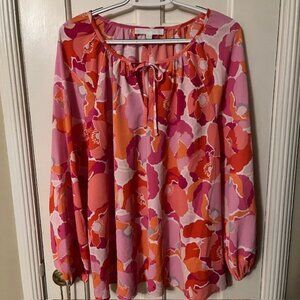 ADYSON PARKER FLORAL TOP; PINK, ORANGE, GRAY FLORAL; LIKE NEW; TIE NECK; 1X